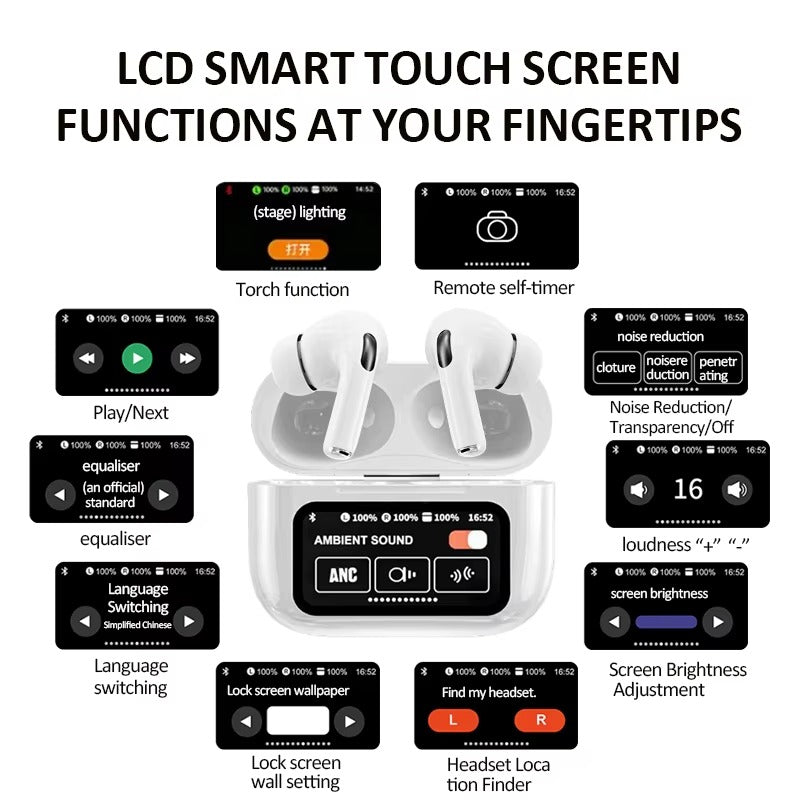 Auriculares Inalámbricos A9PRO pantalla a color inteligente ANC Bluetooth 5,3