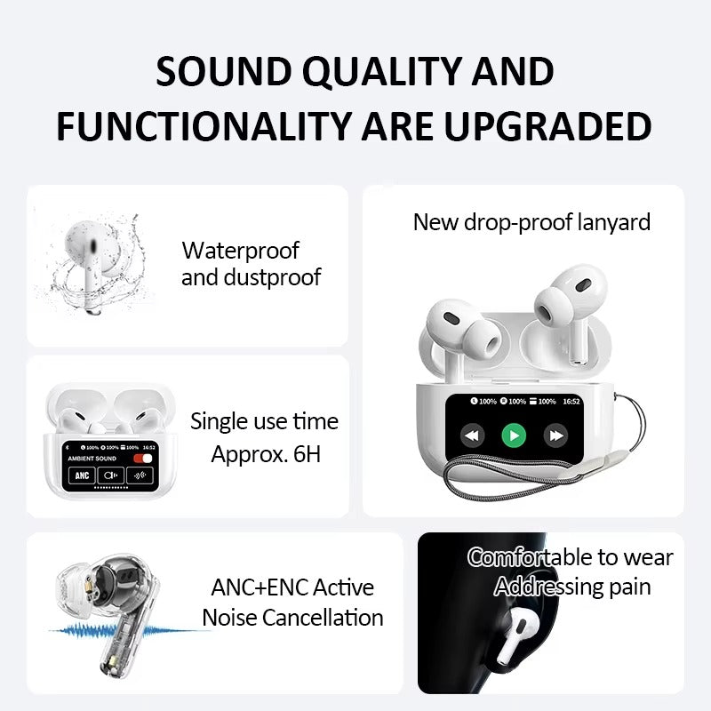 Auriculares Inalámbricos A9PRO pantalla a color inteligente ANC Bluetooth 5,3